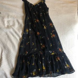 Navy blue midi with floral pattern.